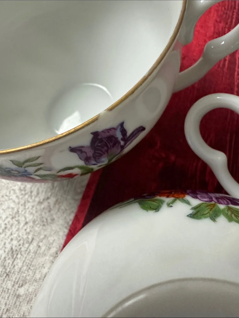 Celebrate Japan Vintage Porcelain Teacup Set with Purple Floral Motif/Gold Trim